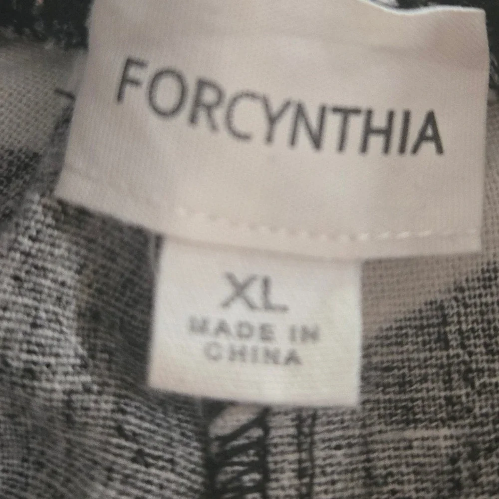 Forcynthia‎ Shorts Womens XL Linen Black White Print Smocked Waist Pockets